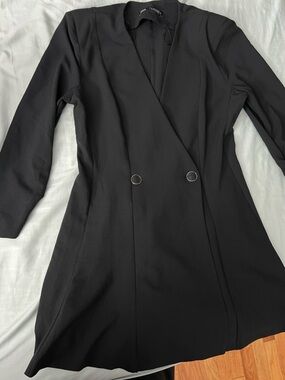 Zara Black Double-Breasted Long Blazer jumper